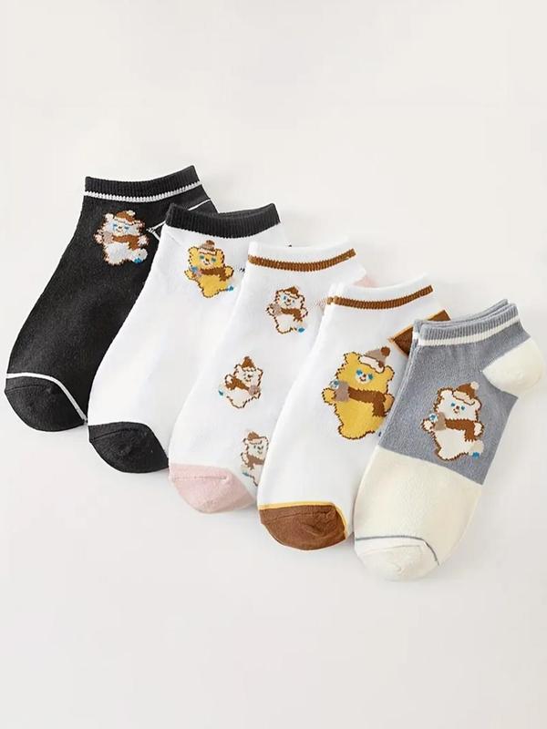 Women's 20 Pairs Random Cartoon Bear Print Ankle Socks, Cute Comfy Breathable Socks for Daily Wear, Multipack Knit Socks for All Seasons