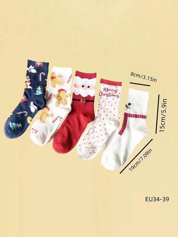 Women's Christmas Themed Crew Socks, Cute Comfortable Breathable Mid-calf Socks for Daily Wear, Women's Socks for All Seasons