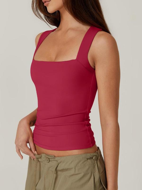 Women's Solid Square Neck Tank Top, Casual Basic Sleeveless Top for Daily Wear, Ladies Clothes for All Seasons