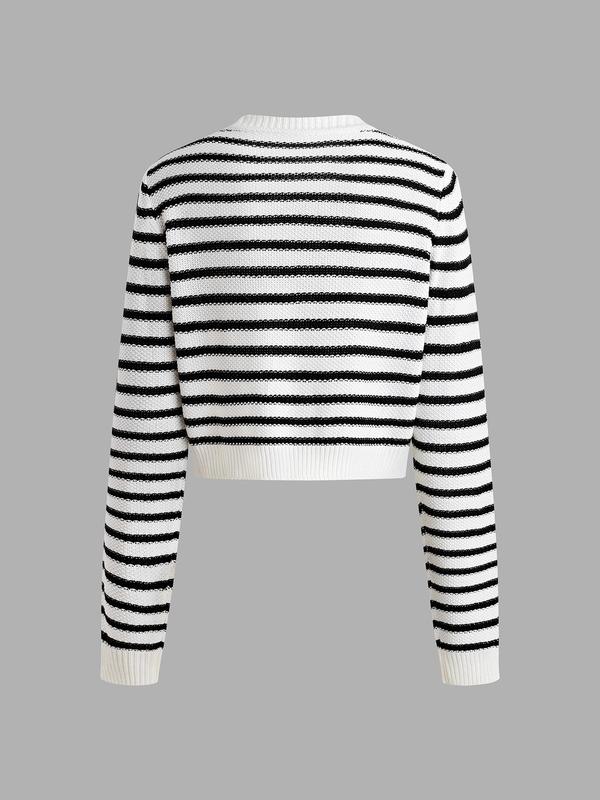 YOZY Christmas Deals, [2 colors, size 0 2-14] Striped Print Cardigan  Casual Long Sleeve Round Neck Button Front Knitwear, 2024 Women's Knit Clothing Daily Wear for Fall & Winter, [XS-XXL], Christmas 2024 Trend, Fall & Winter Clothes