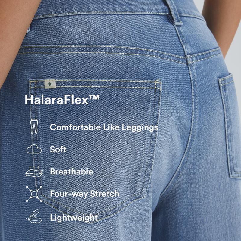 Halara Flex Low Rise Button Zipper Multiple Pockets Washed Stretchy Knit Wide Leg Casual Jeans