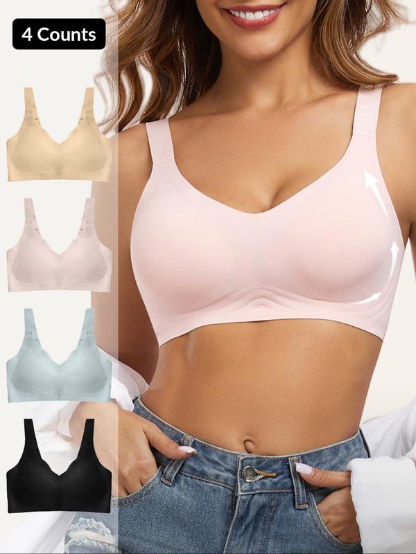 Women's Solid Wireless Bra, Breathable Comfortable Adjustable Strap Bra, Women's Lingerie for Daily Wear