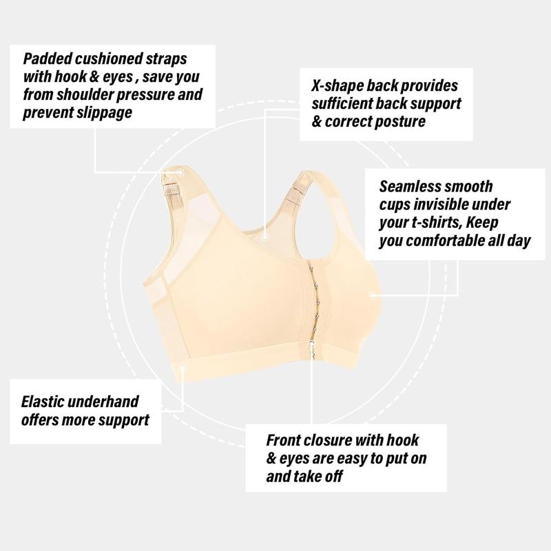 Front Closure Posture Corrector Wireless Bra Back Support Comfy Unlined Bras  Coverage Bra with Nipple Covers Womenswear Comfort Minimalist Basic Women