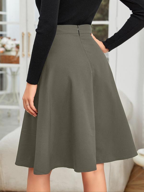 Women's Plain Fake Buttons Pocket High Waist A Line Skirt, Summer Clothes Women, Casual Knee Length Skirt for Office Work Daily Wear, Ladies Summer Clothes