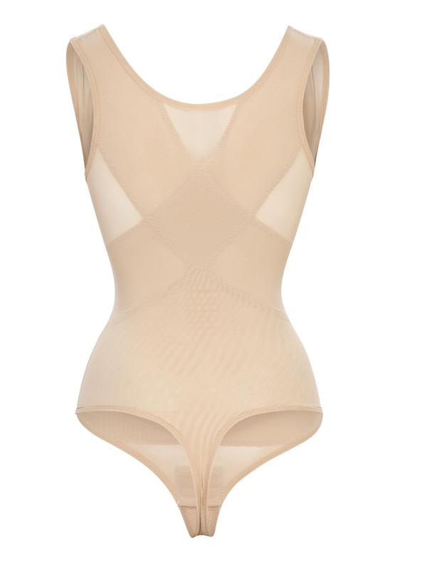 Women's Contrast Mesh Sheer Shapewear Bodysuit, Summer Wear 2024, High Stretch Breathable Comfortable Tummy Control Shapewear Clothing for Daily Wear, Summer Clothes Women, Body Shapewear, Women's Shapewear Clothes for Summer