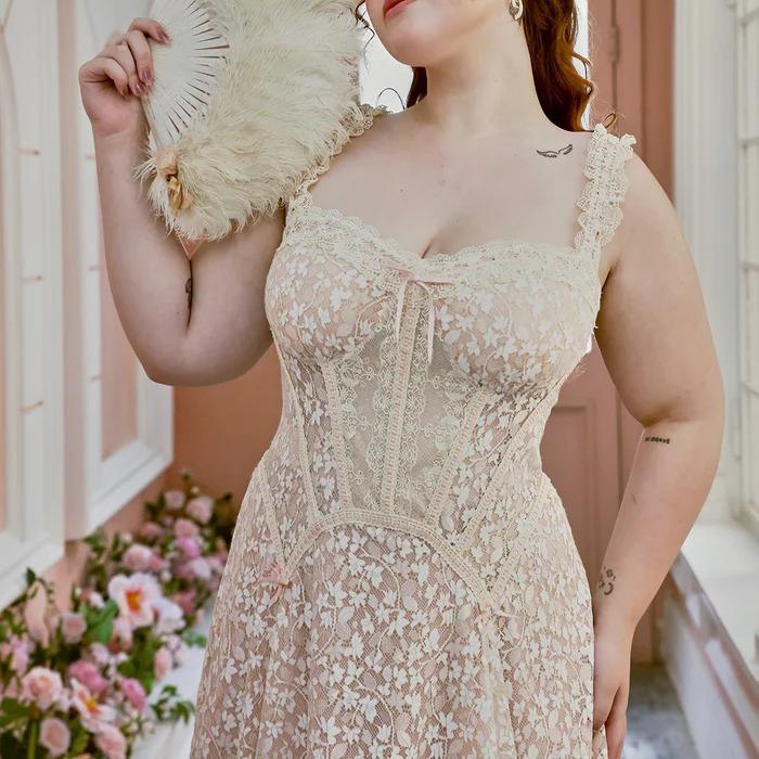 Curve & Plus The Glass Candy Corset Dress-Hallow Party Dress Plus Size Wedding Dress Ladies Clothes Fall Outfit Hollow Design Zipper Sweetheart Neck