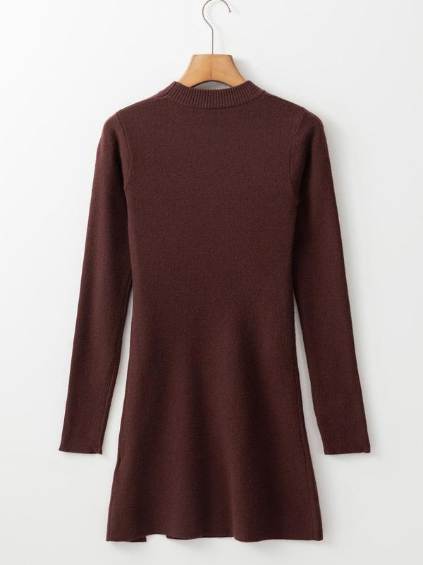 Women's Solid Color Sweater Dress, Casual Long Sleeve Mock Neck Bodycon Knit Dress for Fall & Winter, Holiday Dress, Women's Knitwear for Daily Wear