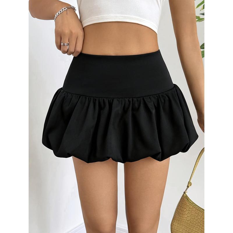 Solid High Waist Puff Skirt, Y2K A-line Mini Skirt For Spring & Summer, Women's Clothing Womenswear Bottom Minimalist Casual Basic Comfort