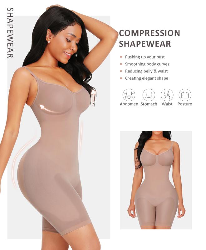 Shapewear Bodysuit, Women's Shapewear Bodysuit with Adjustable Straps, Thigh Slimming Design