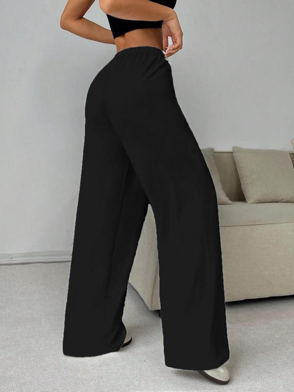 Women's Solid Color Drawstring Waist Wide Leg Pants, Casual Comfy Trousers for Daily Wear, Ladies Bottoms for All Seasons