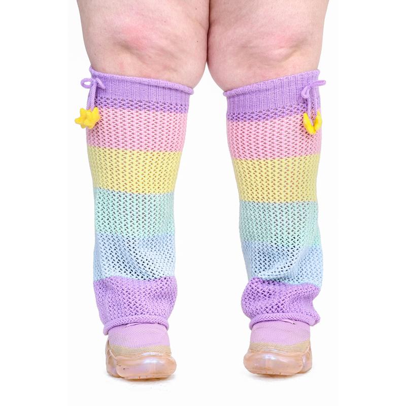 Women's Rainbow Stripe Leg Warmers for Winter Comfort - Womenswear