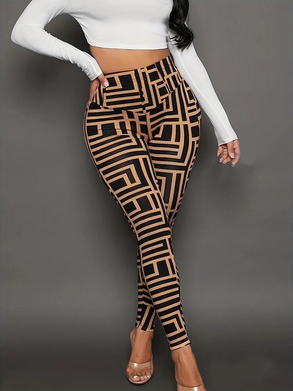 Women's All Over Print Elastic Waist Leggings, Casual Comfy Skinny Pants for Daily Wear, Ladies Bottoms for All Seasons