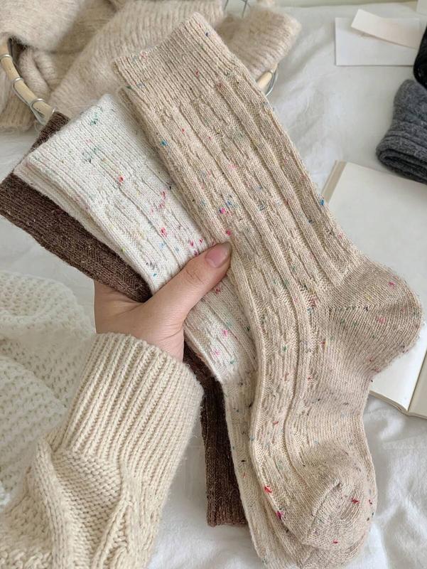 3pairs Women's Thick Warm Wool Vintage Style Mid-calf Socks For Autumn And Winter