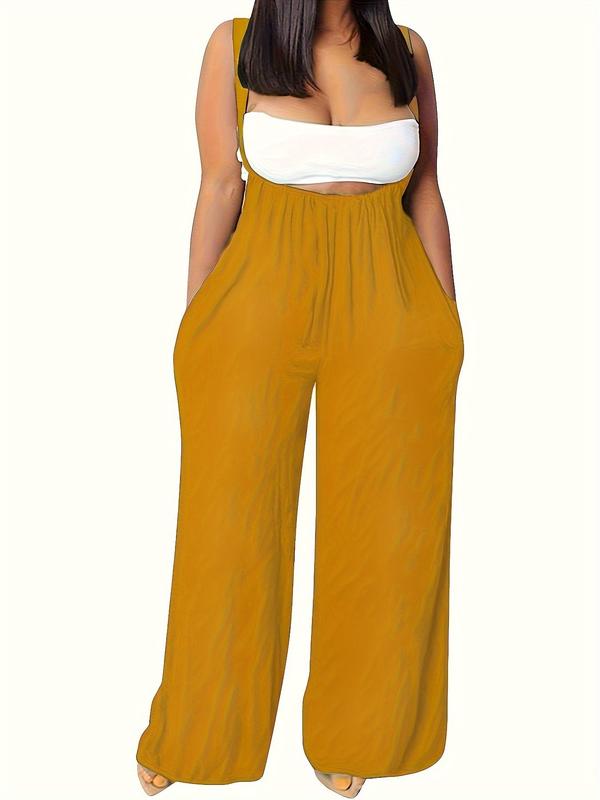 Women's Plain Pocket Drawstring Waist Wide Leg Suspender Pants, Casual Comfy High Waist Straight Leg Trousers for Fall, Baggys Pants, Pants for Women, Back To School Outfits, Fashion Women's Bottoms for Daily Wear