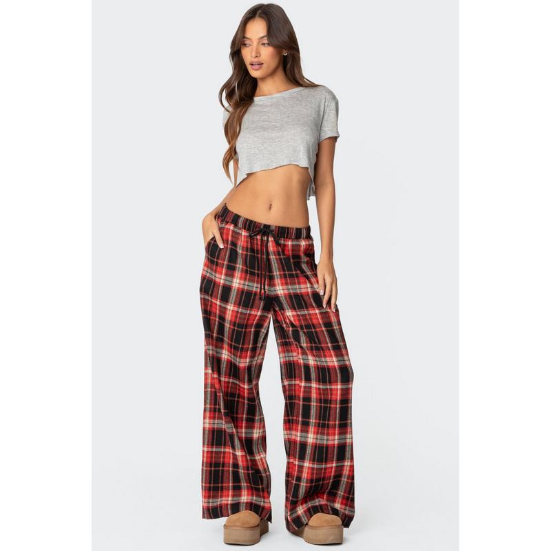 Lounge Around Plaid Wide Leg Pants