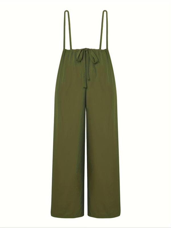 Women's Plain Pocket Drawstring Waist Wide Leg Suspender Pants, Casual Comfy High Waist Straight Leg Trousers for Fall, Baggys Pants, Pants for Women, Back To School Outfits, Fashion Women's Bottoms for Daily Wear