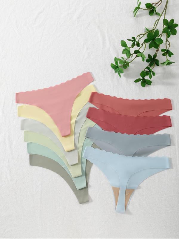 Women's Solid Color Scallop Trim Knicker, Breathable Comfortable Panty for Daily Wear, Ladies Underwear for All Seasons