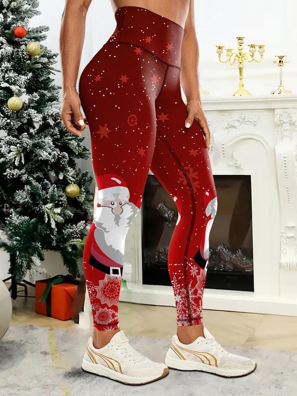 Women's Christmas Santa Claus Print High Waist Leggings, Casual Comfy Skinny Pants for Daily Wear, Ladies Bottoms for All Seasons