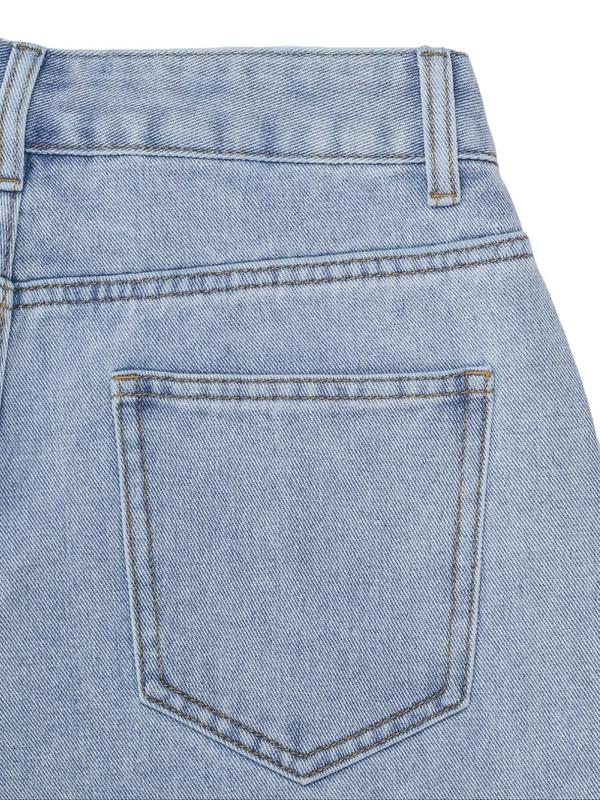 Women's Washed Denim Jeans, Y2K Casual Pocket Button Straight Leg Jeans for Daily Wear, Ladies Bottoms for Fall & Winter