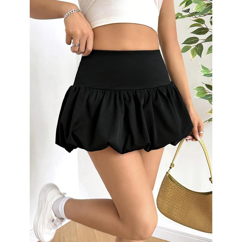 Solid High Waist Puff Skirt, Y2K A-line Mini Skirt For Spring & Summer, Women's Clothing Womenswear Bottom Minimalist Casual Basic Comfort