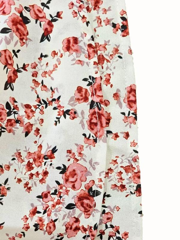 Women's Floral Print Frill Trim Shirred Tiered Layer Shorts, Designer Clothing, Casual High Waist Tie Front Wide Leg Shorts for Spring & Fall, Women's Bottoms for Daily Wear