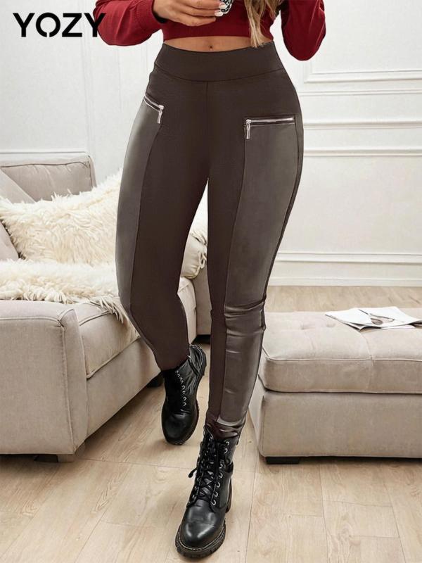 YOZY Christmas Deals, Women's Patchwork Zipper Skinny Leggings, Casual Comfy Tight-fitting Trousers for Daily Wear, Ladies Bottoms for Fall & Winter, Christmas 2024 Trend, Fall & Winter Clothes