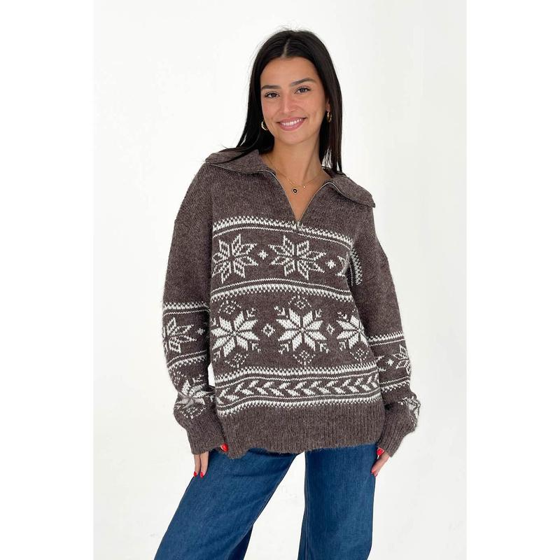 Warm Me Up Sweater in Brown Ivory