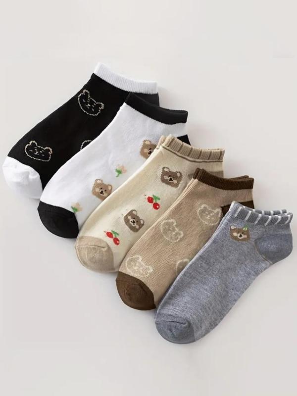 Women's 20 Pairs Random Cartoon Bear Print Ankle Socks, Cute Comfy Breathable Socks for Daily Wear, Multipack Knit Socks for All Seasons