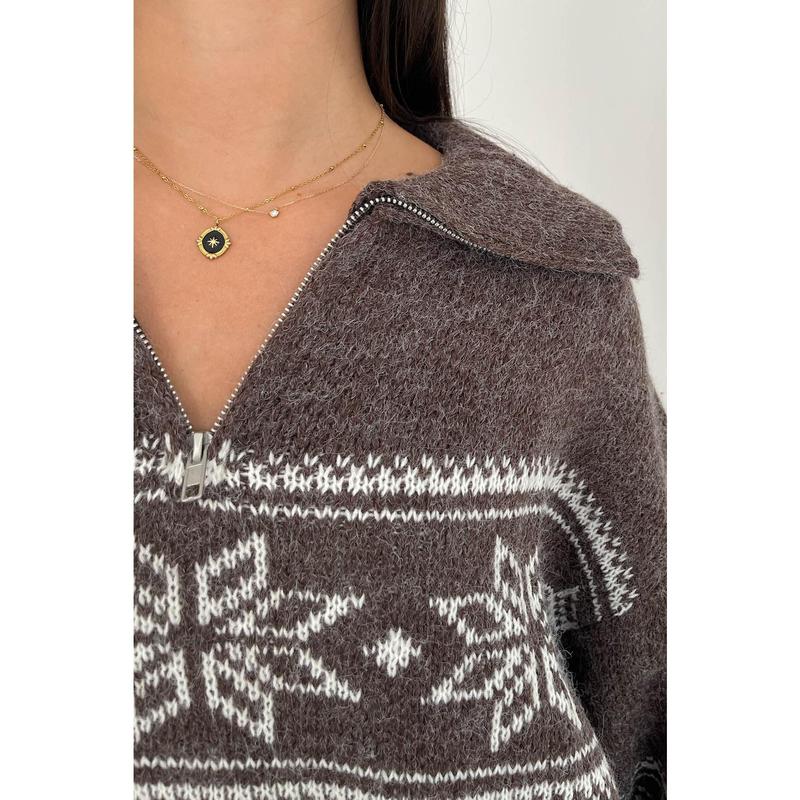 Warm Me Up Sweater in Brown Ivory