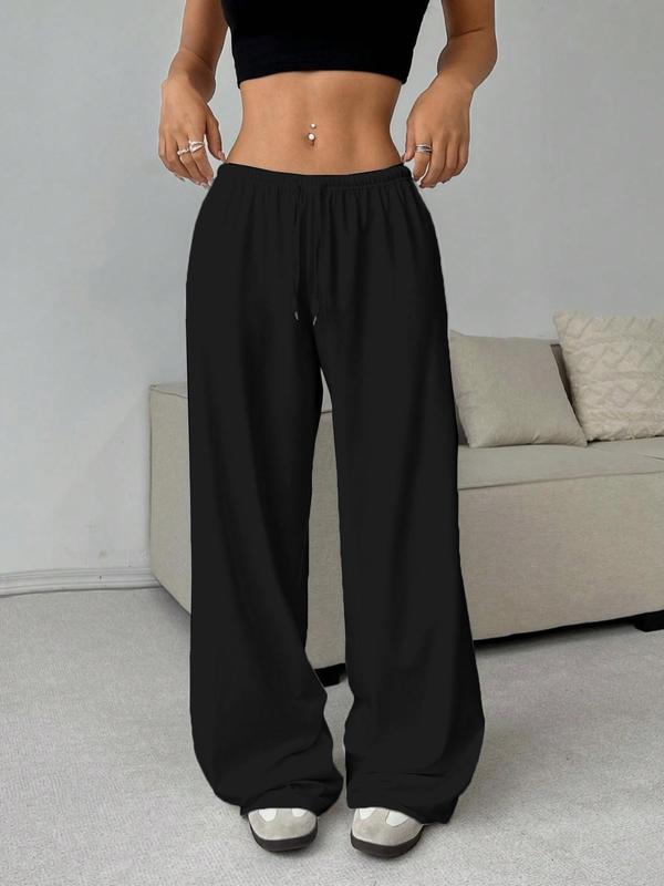 Women's Solid Color Drawstring Waist Wide Leg Pants, Casual Comfy Trousers for Daily Wear, Ladies Bottoms for All Seasons