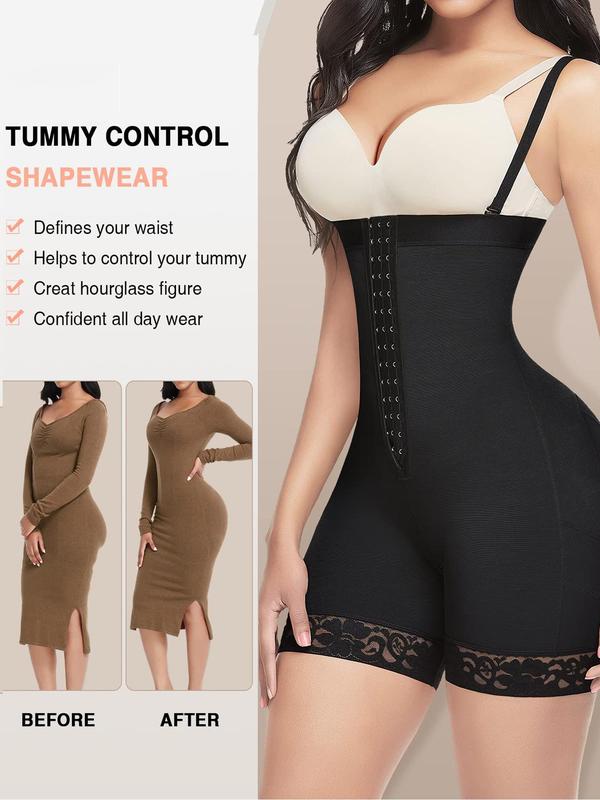 Women's Solid Color Contrast Lace Shapewear Panty, Tummy Control Butt Lifter, High Stretch Shaper for Daily Wear