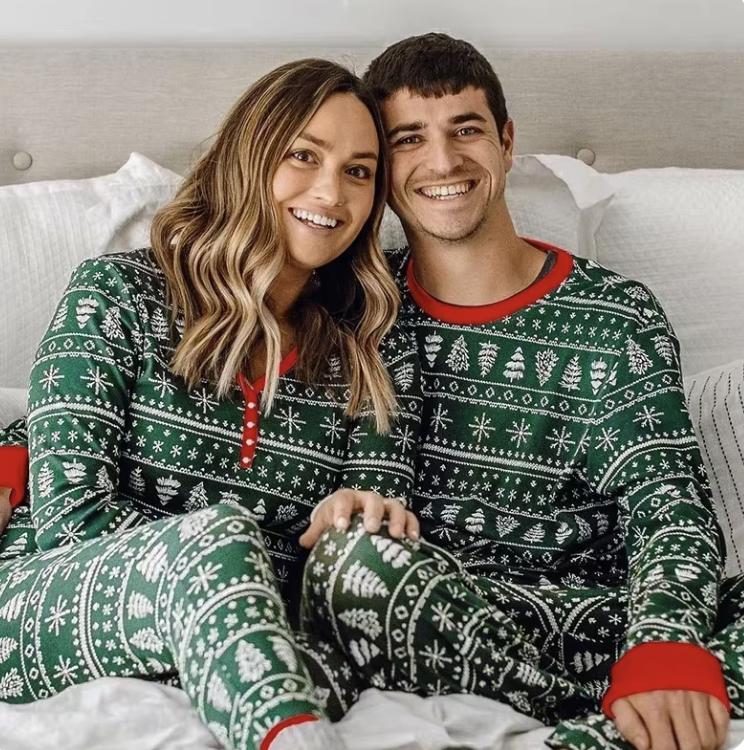 Winter 2024 Mom Daughter Dad Son Matching Pajamas- Green and Red Christmas Tree Pajamas- Family Christmas PJS family costume