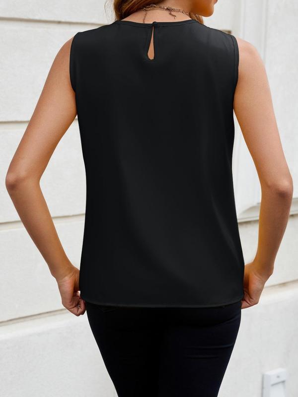 Women's Plain Cut Out Plicated Tank Top, Casual Button  Sleeveless Top for Daily Wear, Ladies Clothes for All Seasons