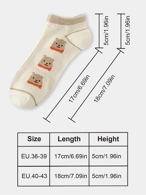 Women's 20 Pairs Random Cartoon Bear Print Ankle Socks, Cute Comfy Breathable Socks for Daily Wear, Multipack Knit Socks for All Seasons