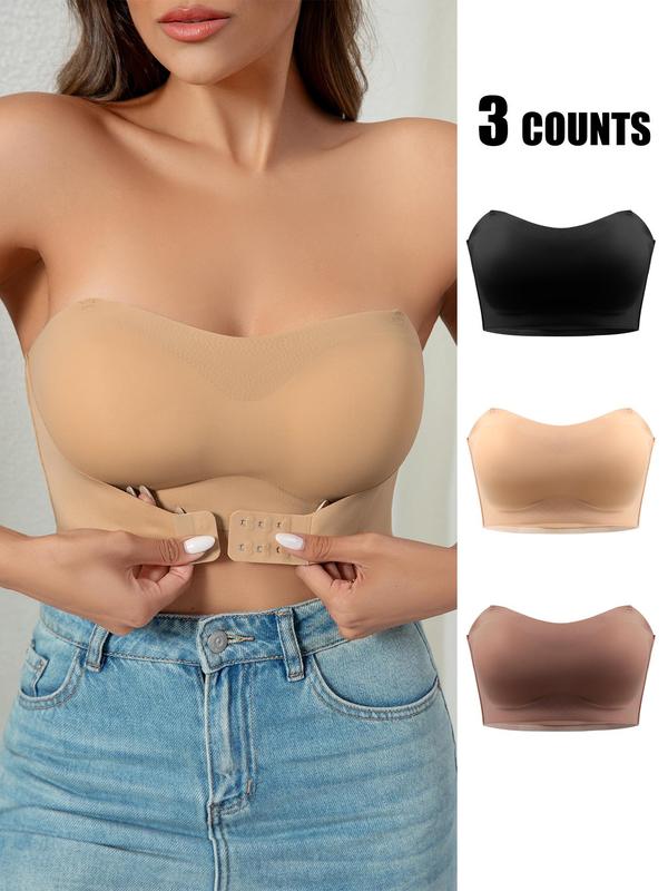 Women's Solid Wireless Bandeau Bra, Casual Breathable Comfortable Strapless Bralettes, Women's Lingerie for All Seasons