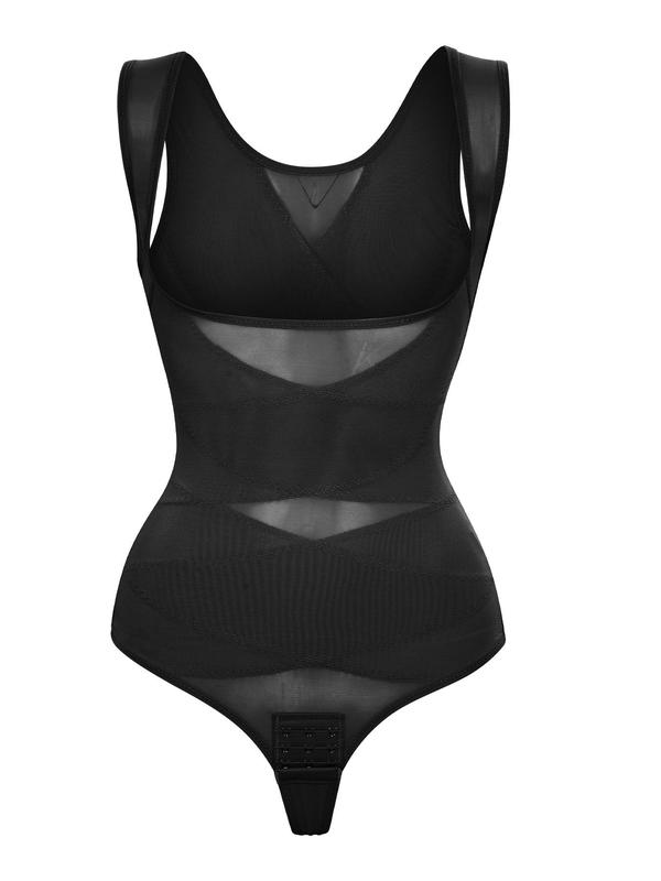 Women's Contrast Mesh Sheer Shapewear Bodysuit, Summer Wear 2024, High Stretch Breathable Comfortable Tummy Control Shapewear Clothing for Daily Wear, Summer Clothes Women, Body Shapewear, Women's Shapewear Clothes for Summer