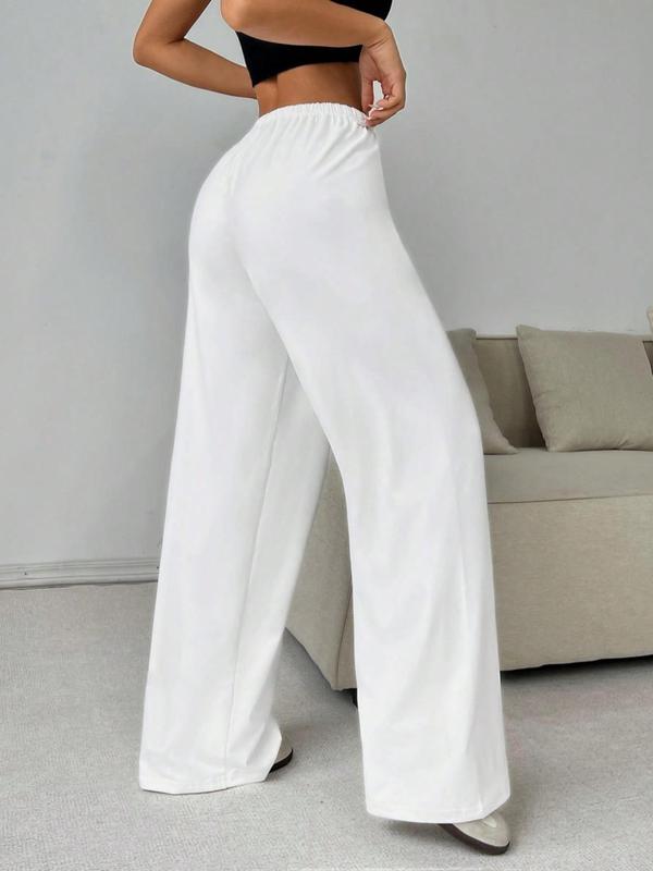 Women's Solid Color Drawstring Waist Wide Leg Pants, Casual Comfy Trousers for Daily Wear, Ladies Bottoms for All Seasons