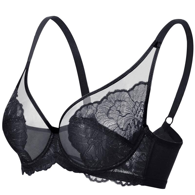 Blossom Black Unlined Lightweight Lace Full Coverage Women Underwire Bra Mesh Soft Womenswear