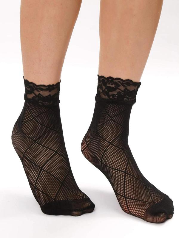 Women's 5 Pairs Hollow Out Contrast Lace Socks, Fishnet Ankle Socks, Dress Socks for Women, Mesh Socks for Cosplay Summer Wear, Women's Socks & Hosiery