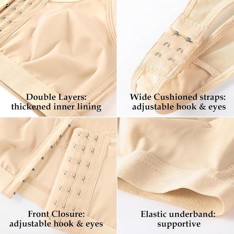 Front Closure Posture Corrector Wireless Bra Back Support Comfy Unlined Bras  Coverage Bra with Nipple Covers Womenswear Comfort Minimalist Basic Women