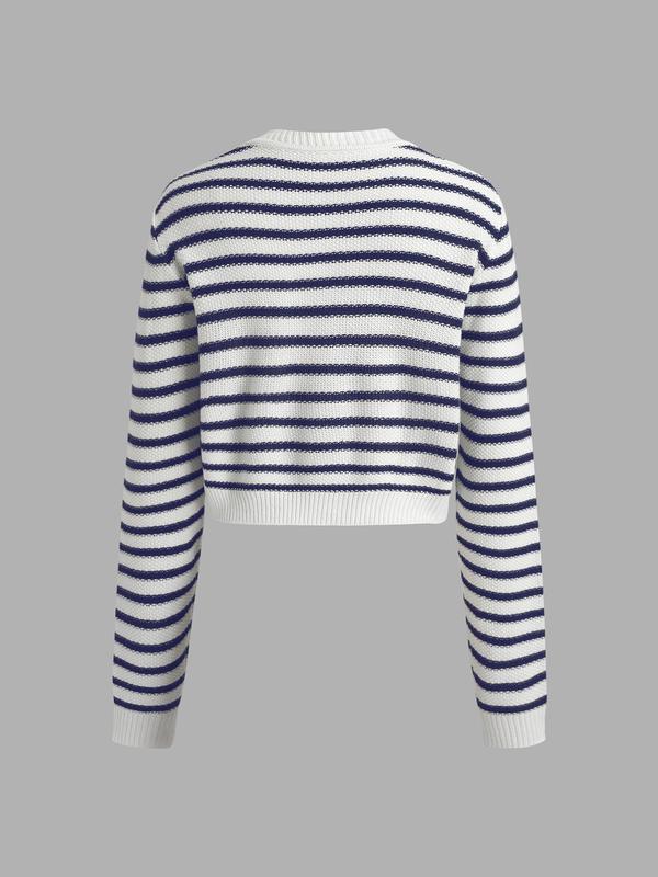 YOZY Christmas Deals, [2 colors, size 0 2-14] Striped Print Cardigan  Casual Long Sleeve Round Neck Button Front Knitwear, 2024 Women's Knit Clothing Daily Wear for Fall & Winter, [XS-XXL], Christmas 2024 Trend, Fall & Winter Clothes