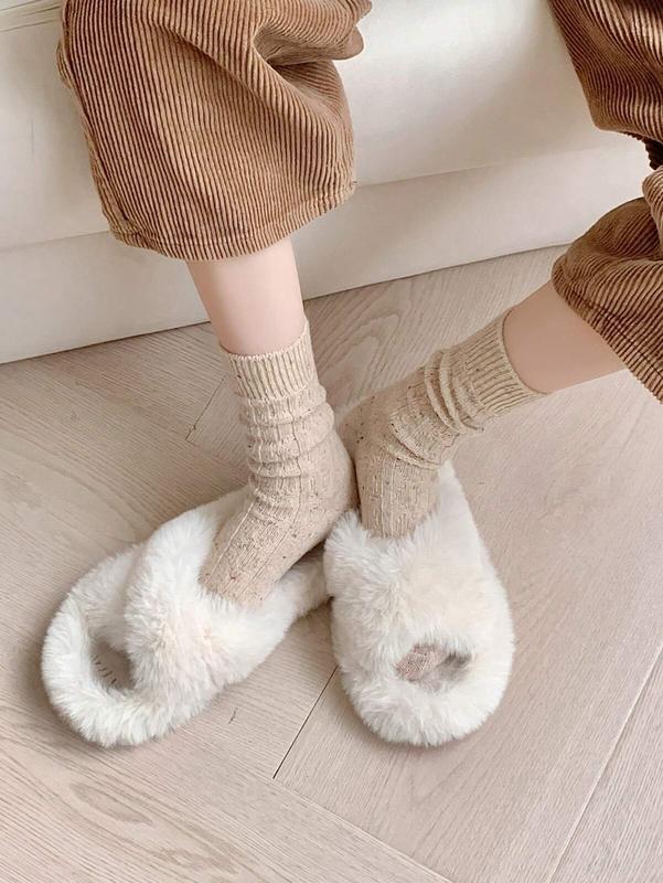 3pairs Women's Thick Warm Wool Vintage Style Mid-calf Socks For Autumn And Winter