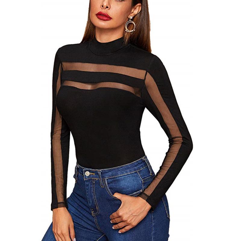 Women's Sexy Black Bodysuit Party Bar Clubwear Top Long Sleeve ShapewearFit Perspective Mesh Outfit See Through Jumpsuit Romper  3 Styles Womenswear Casual Womenswear Casual