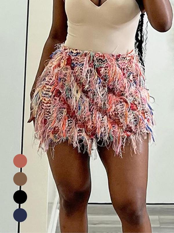 Women's All Over Print Fringe Bodycon Skirt, Y2k Clothing, Casual Fashion High Waist Mini Skirt for Daily Outdoor Wear, Fall Outfits, Back To School Clothes, Ladies Bottoms for Summer