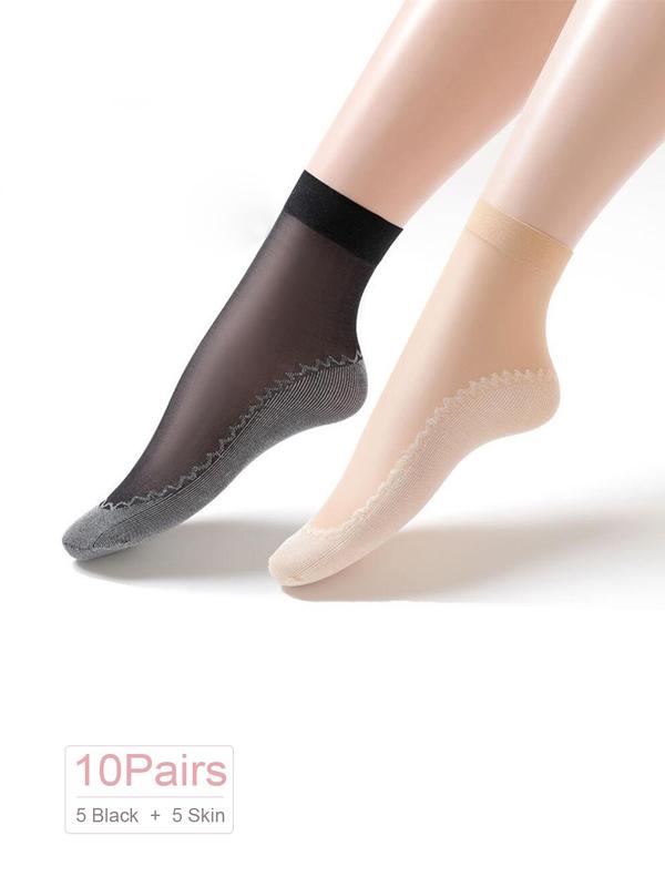 Women's 10 Pairs Contrast Mesh Crew Socks, Summer 2024 Summer Thin Socks, Anti-odor Comfortable Breathable Ankle Socks, Multipack, Women's Socks & Hosiery