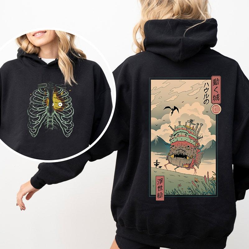 A Heart's A Heavy Burden 2 Sided No Text Hoodie, Sweatshirt, Tshirt, Howls Moving Castle Shirt, Studio Ghibli, Anime