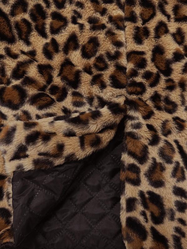 Women's Leopard Print Long Sleeve Hooded Fuzzy Plush Coat, Casual Open Front Longline Outerwear for Fall & Winter, Ladies Clothes for Daily Wear