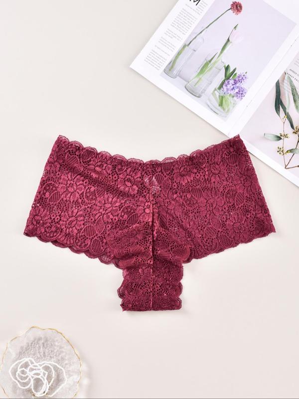  Solid Color Floral Lace Thong, Soft Comfy Breathable High Waist Knicker for Daily Wear, Women's Underwear for All Seasons