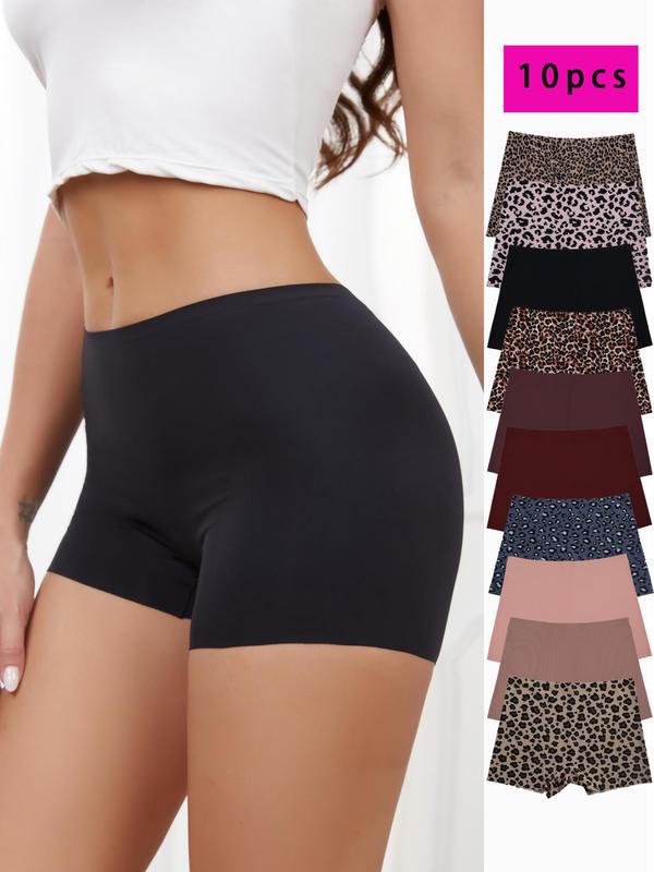 Women's Leopard Print Seamless Boyshorts, Casual Solid Color Natural Waist Panties for Women, Comfy Breathable Underwear for Women, Panties for Women, Summer Wear 2024