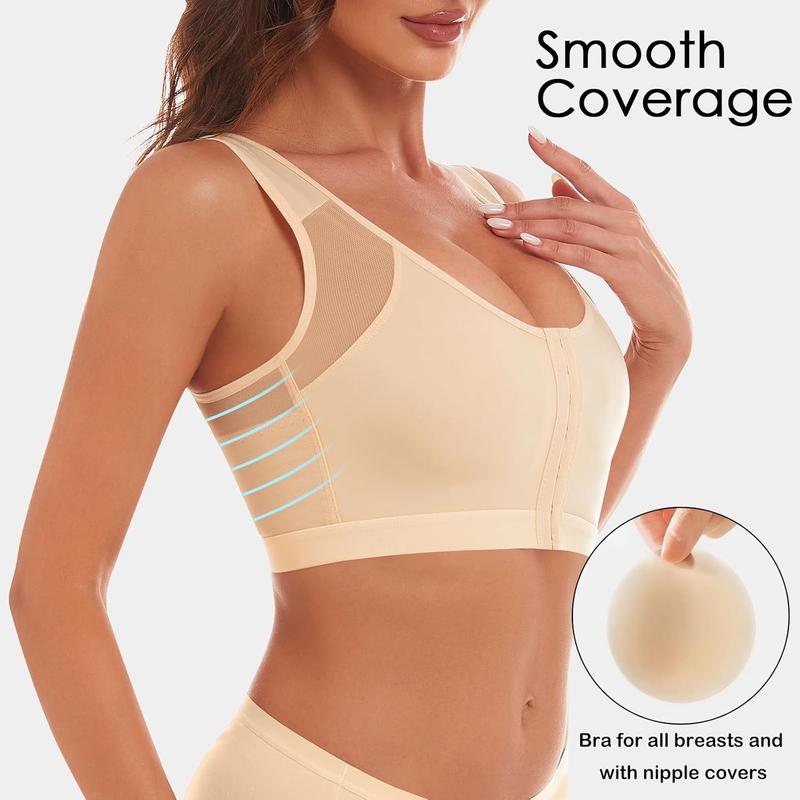 Front Closure Posture Corrector Wireless Bra Back Support Comfy Unlined Bras  Coverage Bra with Nipple Covers Womenswear Comfort Minimalist Basic Women